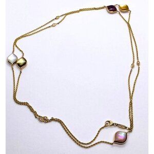 Kabana 14K Gold Spiny Oyster MOP Abalone Diamond Station 36in Necklace